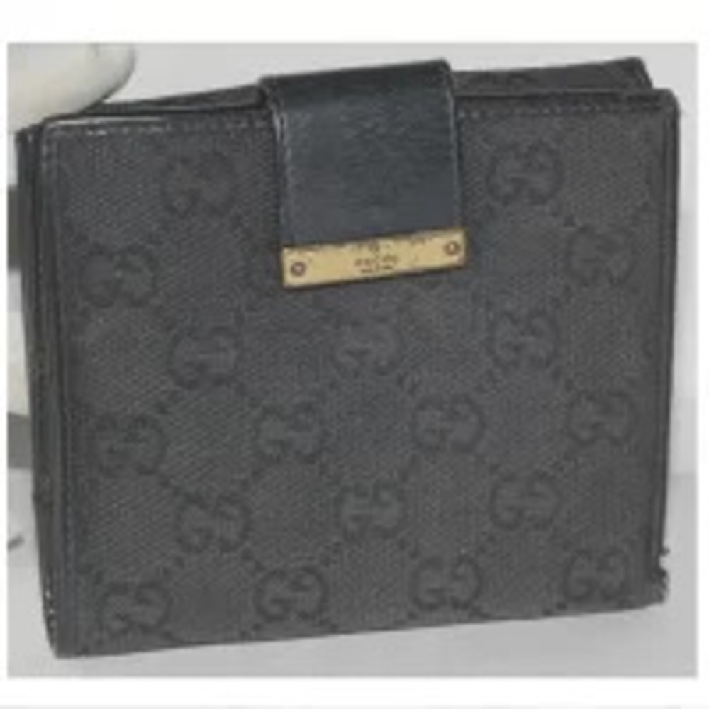 Gucci black GG canvas leather double snap wallet